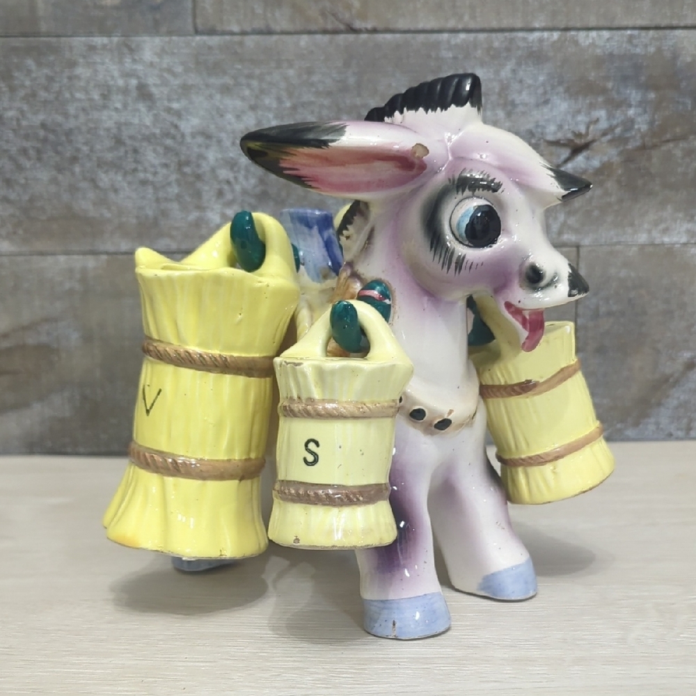 Vintage Ceramic Donkey Salt & Paper Shaker With Oil And Vinegar Dispensers - Picture 3 of 16